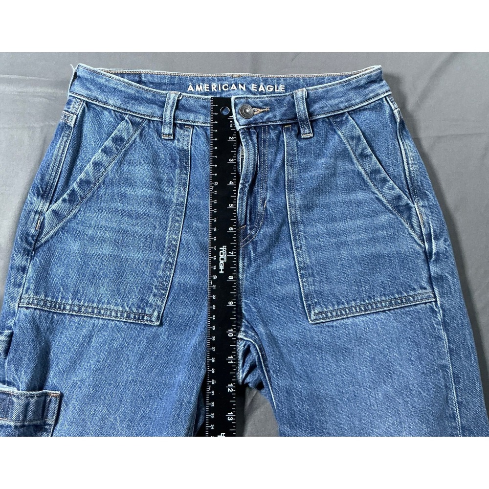 American Eagle Women Carpenter Jeans Blue Straight Leg Utility Pants Sz 2 X-Long - Picture 4 of 12